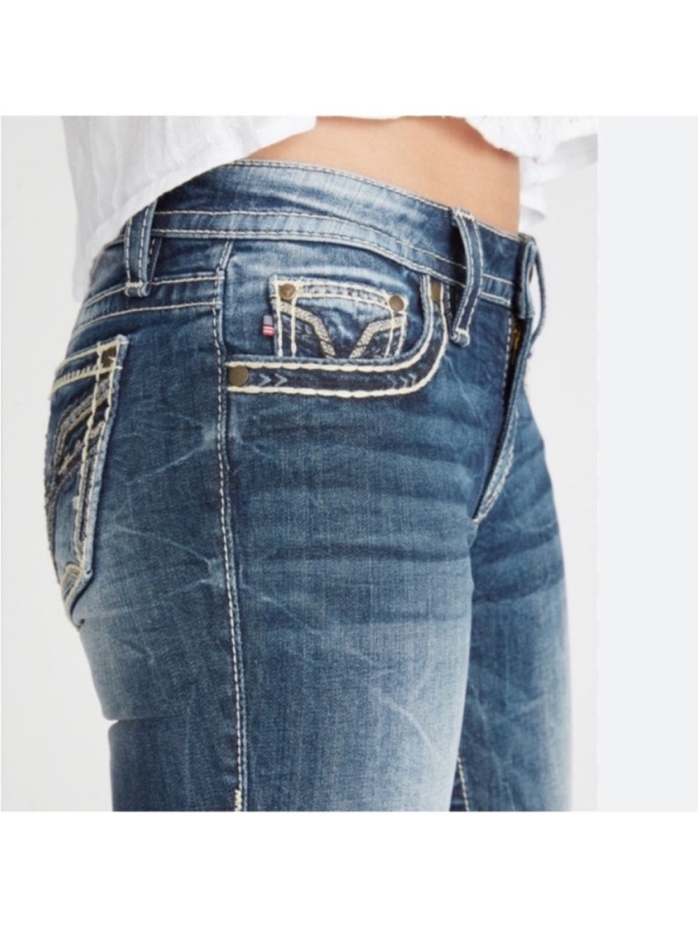 VIGOSS Women's Blue Heritage Fit Capri Distressed Classic Jeans raw hem size 16